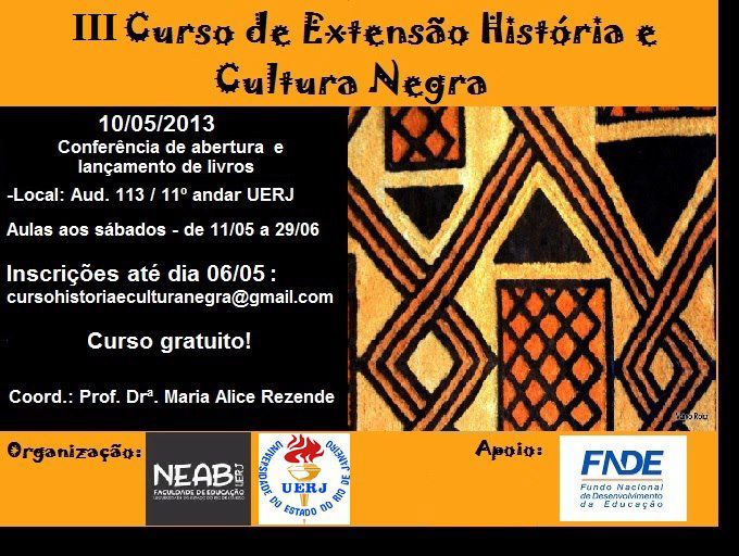 Curso de extensão gratuito na UERJ:  História e Cultura Negra