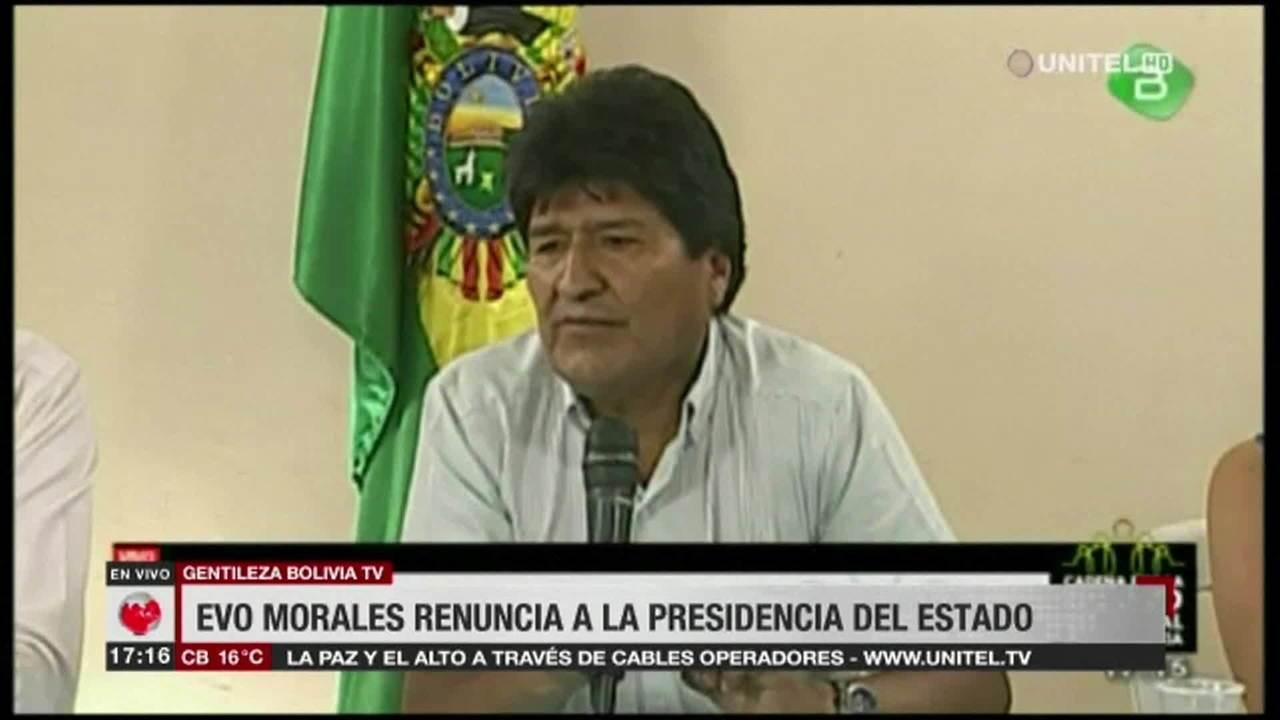 Presidente reeleito no mês passado, Evo Morales sofre golpe e renuncia na Bolívia
