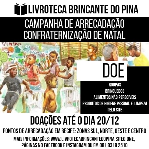 Livroteca Brincante do Pina inicia campanha de arrecadação de doações