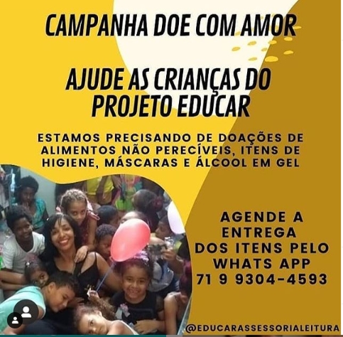 Projeto EDUCAR, em Salvador promove campanha para ajudar crianças